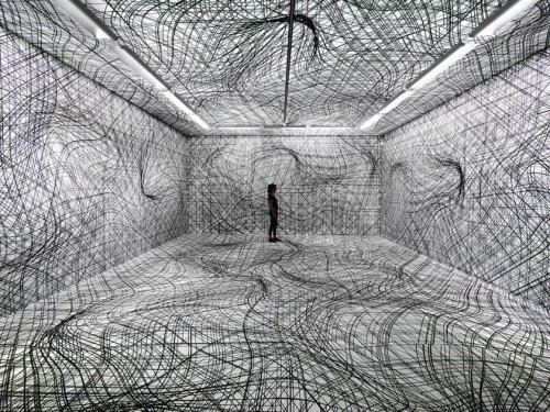 Художник превращает обычные помещения в гипнотические оптические иллюзии, всего лишь рисуя линии (12 фото)
